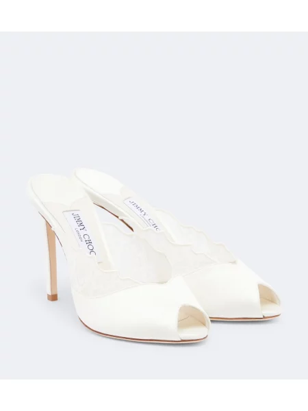Papuci tip mules Jimmy Choo din satin alb