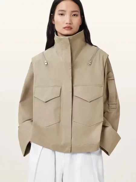 AllSaints geacă LEIGHTON de tranziție oversize bej