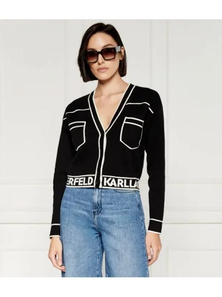 Karl Lagerfeld Cardigan cu adaos de lână negru