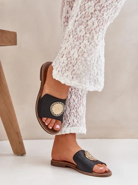 Kožené pantofle Lewski Shoes na plochém podpatku