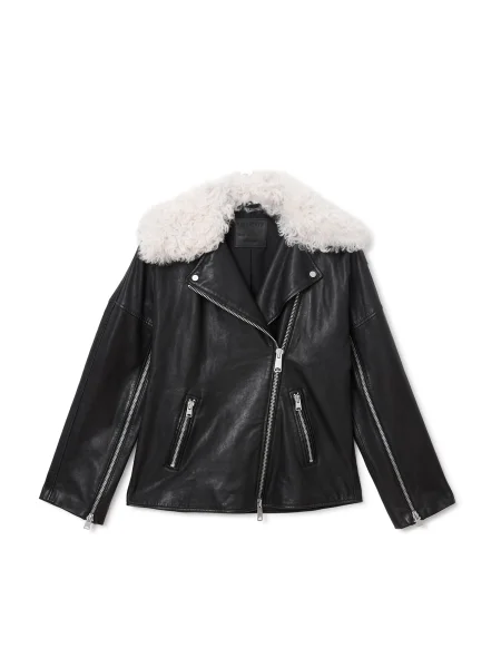 AllSaints geacă ramones de piele VENDRA de tranziție oversize negru