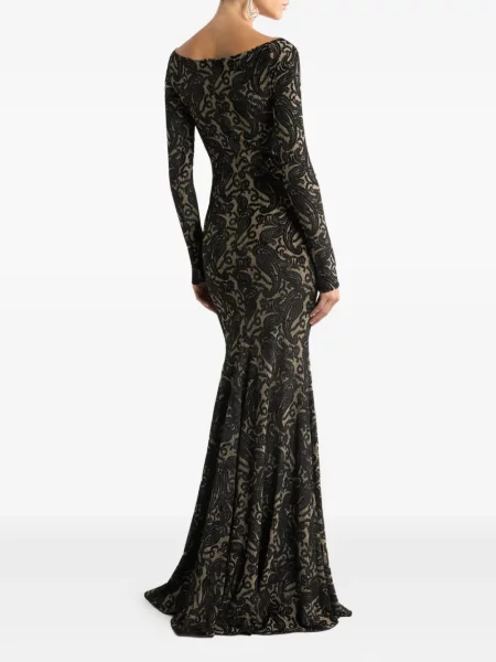 Rochie maxi Etro cu model paisley din jacard de costum negru