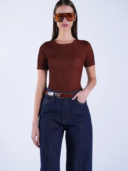 Trend Alaçatı Stili Tricou roșu ruginiu negru