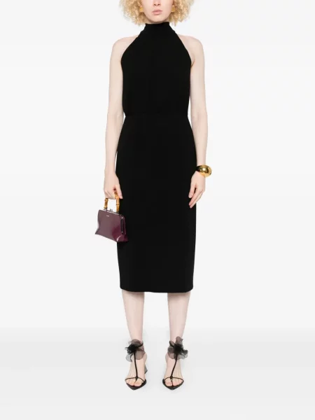 Rochie midi Max Mara până la genunchi cu gât halter de costum negru