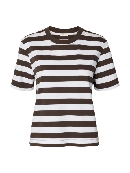 SELECTED Tricou SLFESSENTIAL maro închis alb