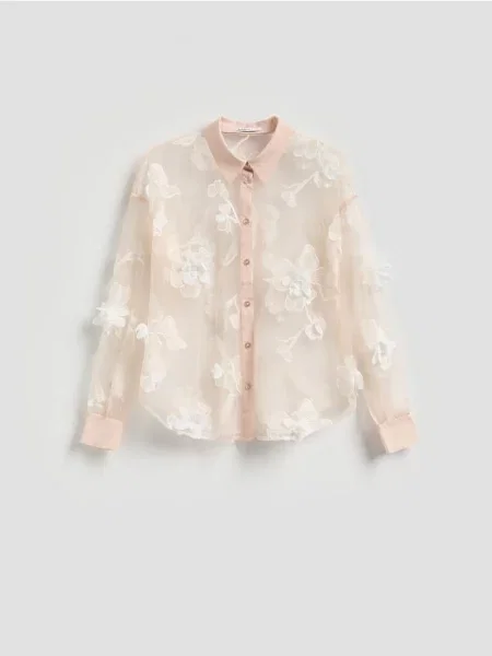 Reserved Cămașă transparentă cu aplicații roz-pastel roz