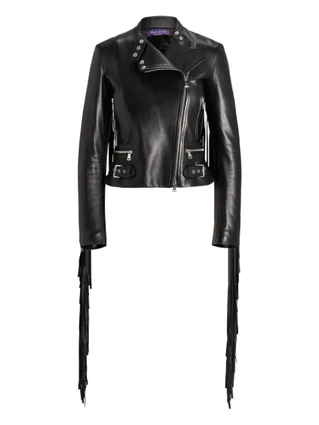 Kurtka skórzana Ralph Lauren Collection z frędzli czarna