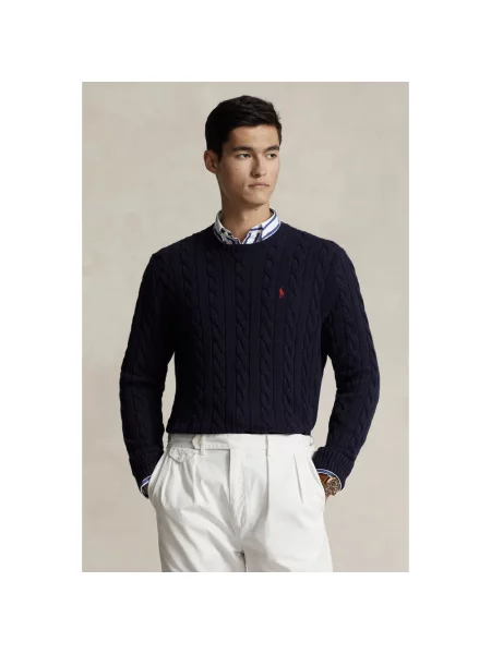 Sweter z dzianiny z wyhaftowanym logo Polo Ralph Lauren niebieski