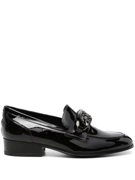 Pantofi loafer Casadei din piele de lac cu cataramă negru