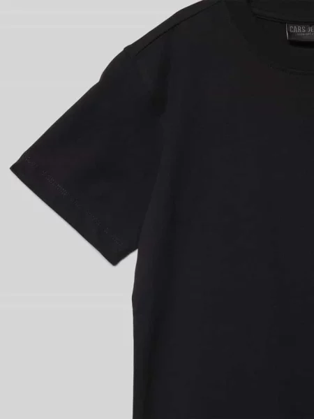T-shirt z prążkowanym okrągłym dekoltem Cars Jeans czarna