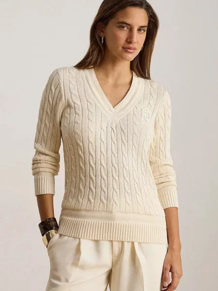 Lauren Ralph Lauren sweter z bawełną beżowy