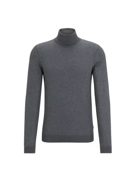 Lniany sweter z golfem Boss Black szary