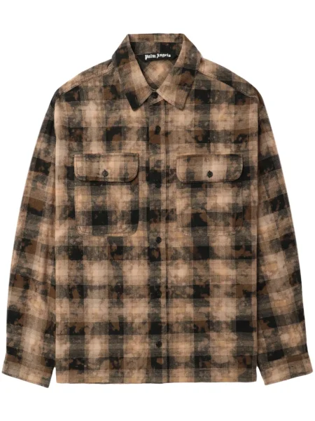 Карирана риза Palm Angels с принт кафяво