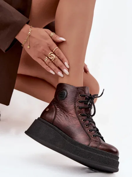 Botine Maciejka din piele cu platformă negru