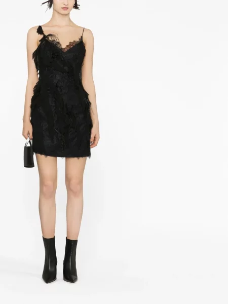 Rochie Alberta Ferretti de mătase cu pene negru