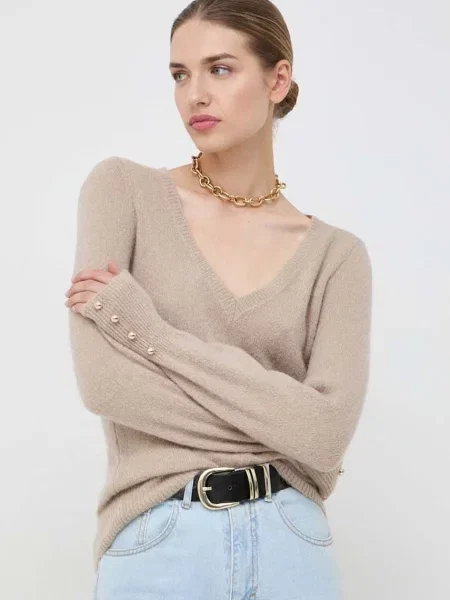 Pulover Morgan cu decolteu în V alb