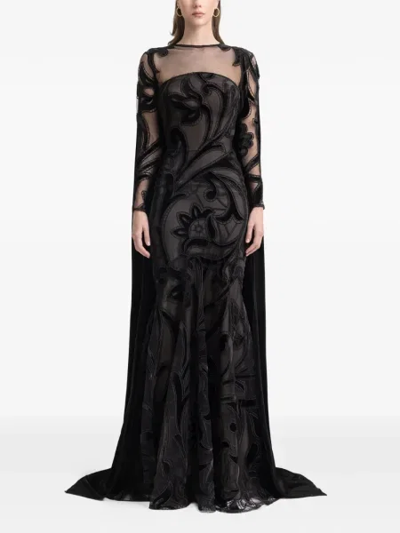 Rochie Gemy Maalouf cu broderie cu model floral de costum negru