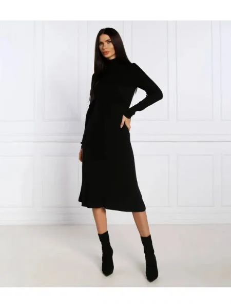 Tommy Hilfiger Rochie RIB ROLL-NK cu adaos de mătase negru