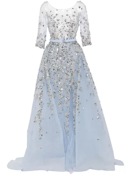 Rochie Saiid Kobeisy din tul cu mărgele albastru