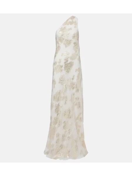 Rochie maxi Alexandra Miro de mătase de costum alb