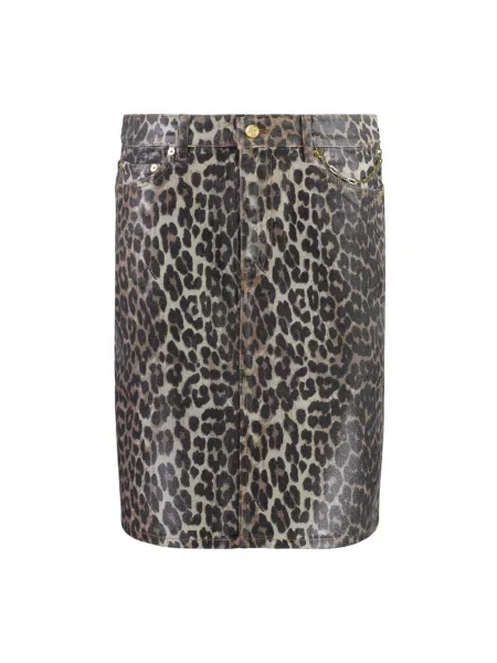 Mała spódnica jeansowa Ganni z nadrukiem w panterkę