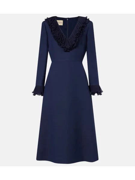 Midi obleka Valentino z lokom iz krep tkanine nad koleni modra