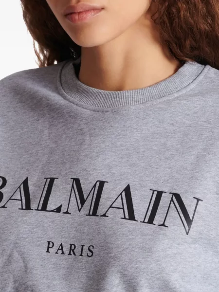 Hanorac crewneck Balmain cu imagine gri