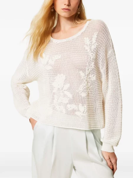 Pulover Twinset cu broderie alb