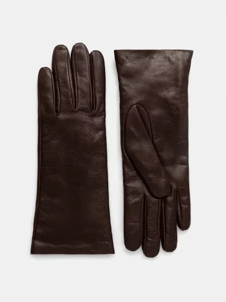 Weekend MaxMara Bőr kesztyű SENAPESHORT gyapjú hozzáadásával barna