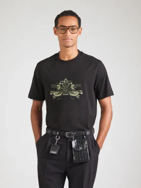 HUGO Tricou Denrith oliv / verde pastel negru