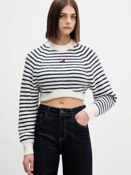 Tommy Jeans pulover din amestec de lână alb