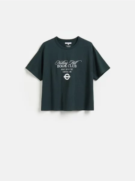 Reserved Tricou din cu imprimeu gri-închis gri
