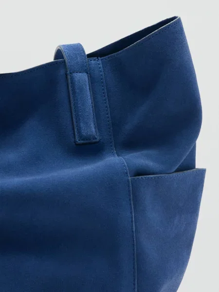 Skórzana torba shopper electric blue Kobieta uniwersalny MANGO niebieska