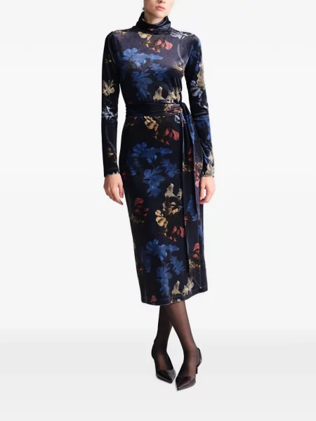 Rochie midi Cara Cara cu model floral cu imagine albastru