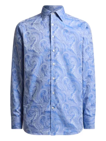 Cămașă Etro cu model paisley din jacard albastru