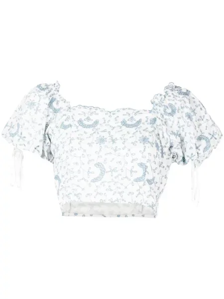 Top Loveshackfancy cu broderie alb