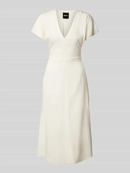 Sukienka midi z dekoltem w serek model ‘Dieshana’ Boss biała