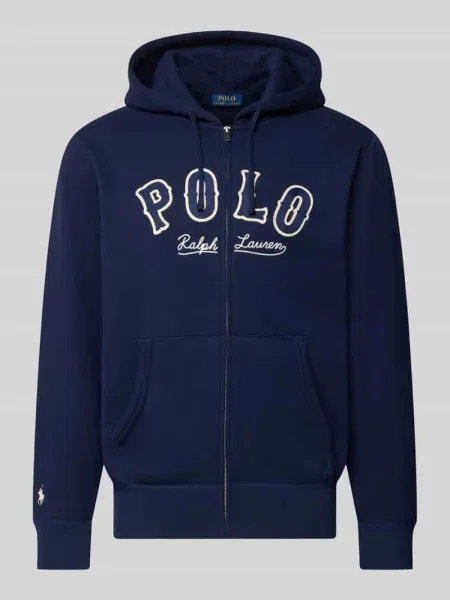 Bluza rozpinana z wyhaftowanym logo i kieszenią kangurką Polo Ralph Lauren granatowa