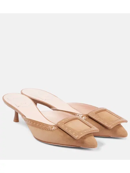 Papuci tip mules Roger Vivier din piele de căprioară maro