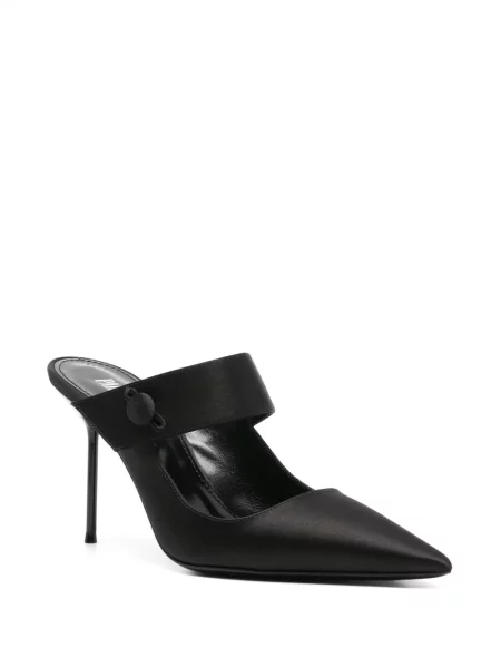 Papuci tip mules Paris Texas din satin negru