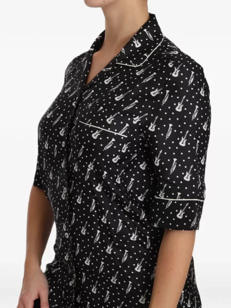 Šilkinė taškuota marškiniai Dolce & Gabbana juoda