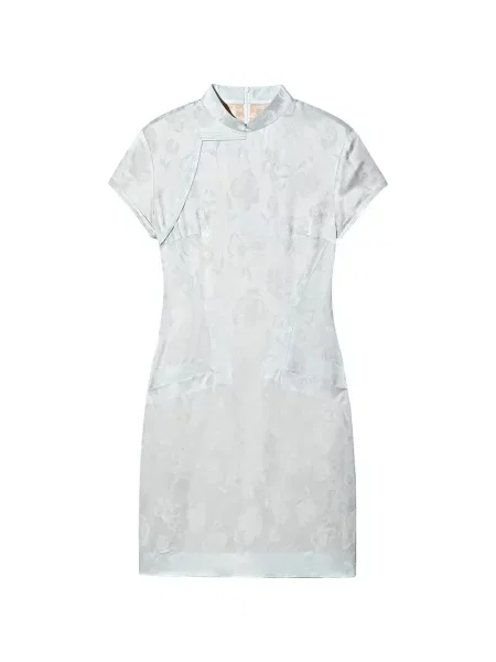 Rochie mini Shanghai Tang cu model floral din jacard albastru