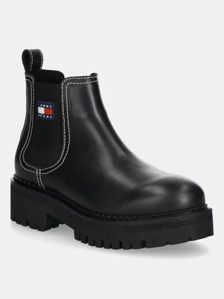 Tommy Jeans ghete chelsea de piele TJW URBAN CHELSEA BOOT cu platformă negru