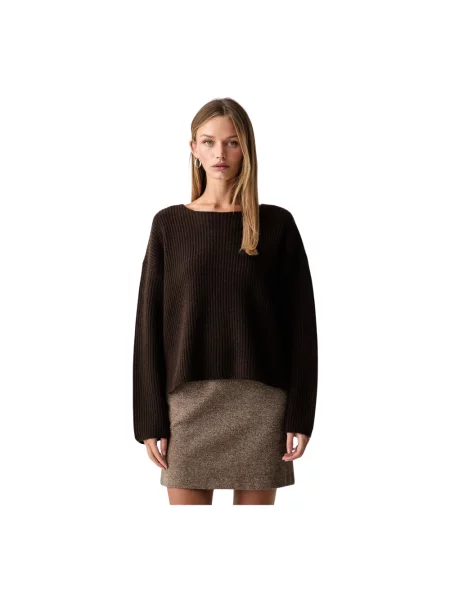 Sweter Marc O'polo wełniany z dekoltem w łódkę brązowy