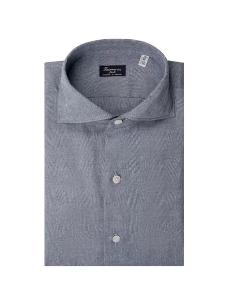 Cămașă Finamore 1925 Napoli cu model herringbone albastru