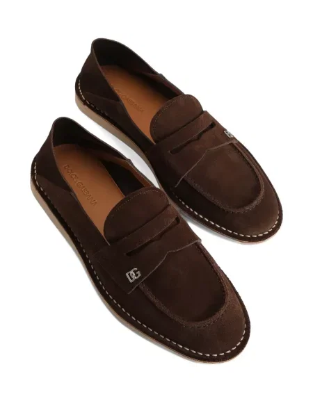 Szarvasbőr loafer Dolce & Gabbana autogrammal barna