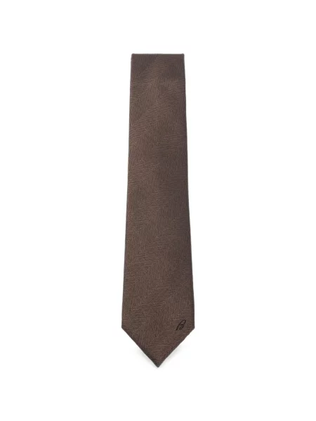 Cravată Brioni de mătase cu model herringbone maro