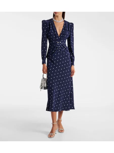 Rochie midi Alessandra Rich de mătase cu buline până la genunchi albastru
