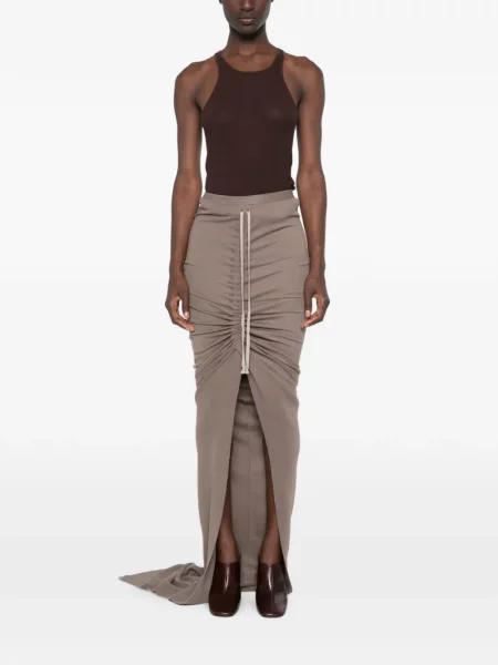Fusta maxi Rick Owens asimetrică cu cordon gri