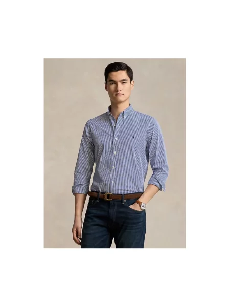 Koszula Polo Ralph Lauren w paski z paskiem popelinowa niebieska